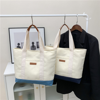 Platnena tote torba velike kapacitete, casual dizajn color-block, torba za pod pazuhom i preko ramena, ženska ručna torba