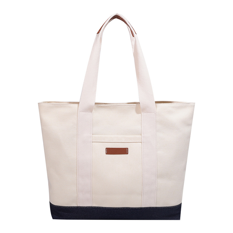 Platnena tote torba velike kapacitete, casual dizajn color-block, torba za pod pazuhom i preko ramena, ženska ručna torba