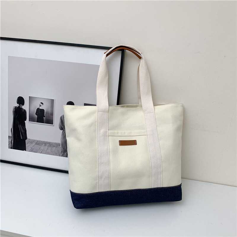 Platnena tote torba velike kapacitete, casual dizajn color-block, torba za pod pazuhom i preko ramena, ženska ručna torba