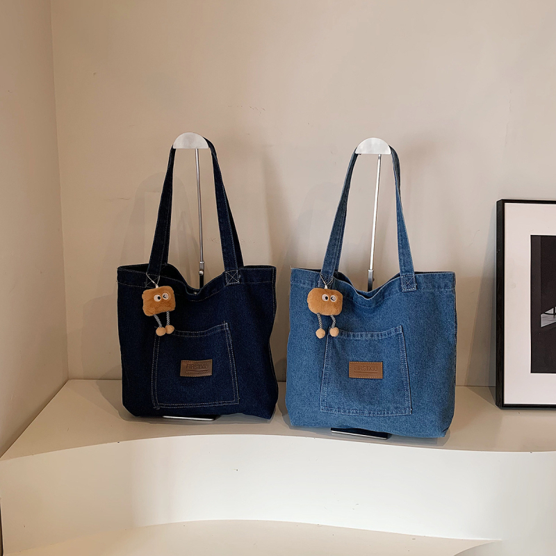 Denim canvas tote torba s naramenicom, velika kapaciteta, umjetnički svakodnevni stil