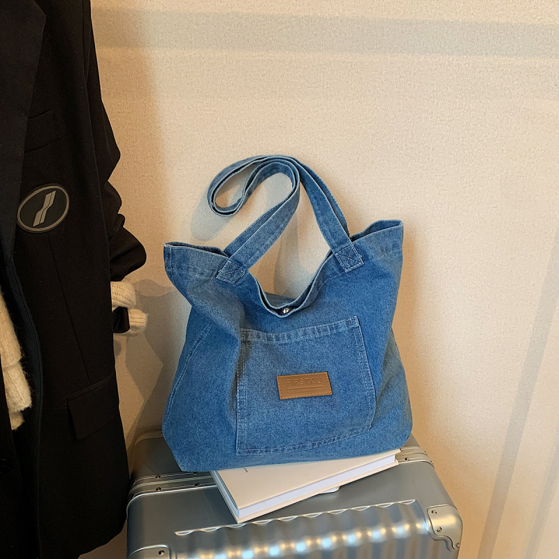 Denim canvas tote torba s naramenicom, velika kapaciteta, umjetnički svakodnevni stil
