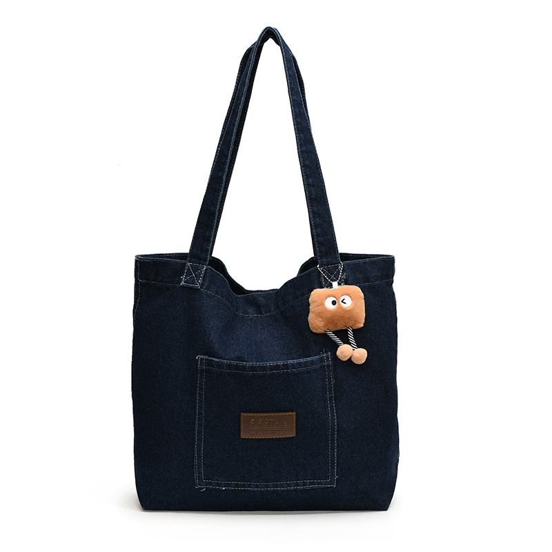 Denim canvas tote torba s naramenicom, velika kapaciteta, umjetnički svakodnevni stil