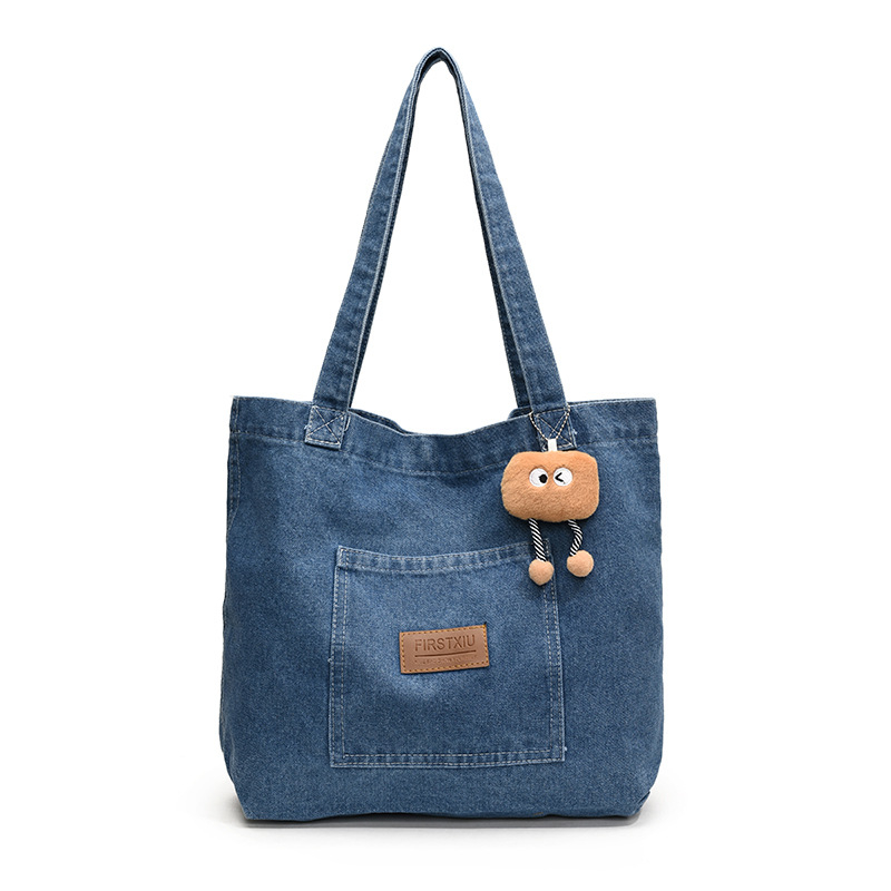 Denim canvas tote torba s naramenicom, velika kapaciteta, umjetnički svakodnevni stil