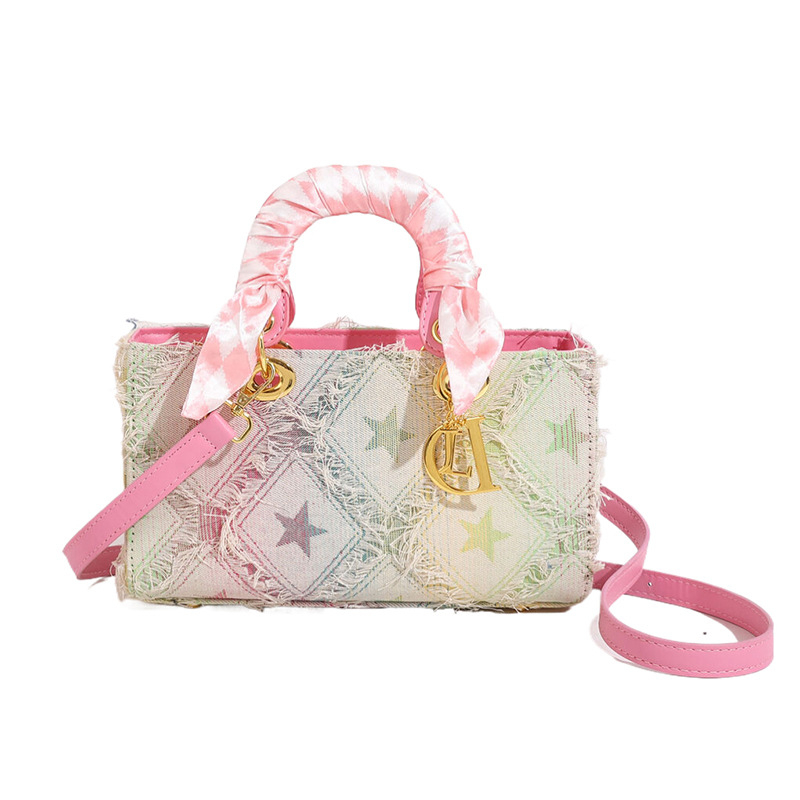 Platnena torbica sa zvjezdanim motivom, torba za rame i crossbody, vertikalni kvadratni oblik, zatvarač, unutarnji džepovi