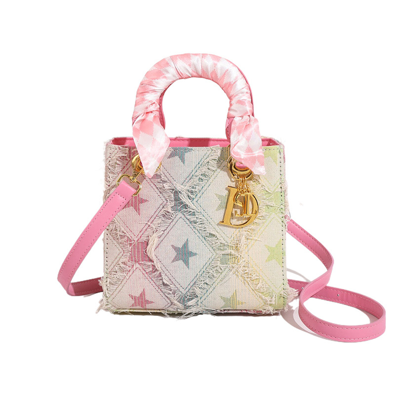 Platnena torbica sa zvjezdanim motivom, torba za rame i crossbody, vertikalni kvadratni oblik, zatvarač, unutarnji džepovi
