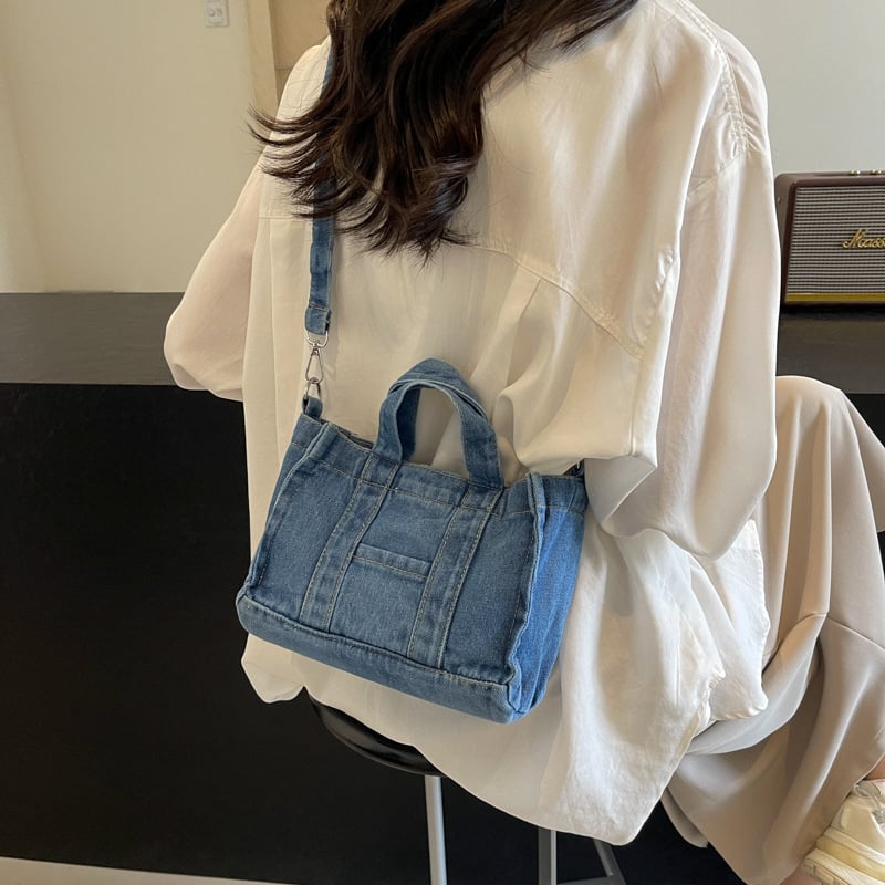 Crossbody torba od denima, gradski jednostavan stil, vodoravni kvadratni oblik, podstava od poliestera, džep za telefon