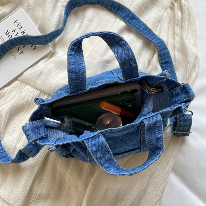 Crossbody torba od denima, gradski jednostavan stil, vodoravni kvadratni oblik, podstava od poliestera, džep za telefon