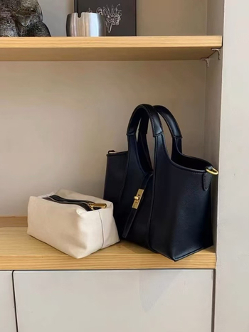 Geantă bucket din PU pentru femei, cu o curea, deschidere deschisă, buzunar intern cu fermoar