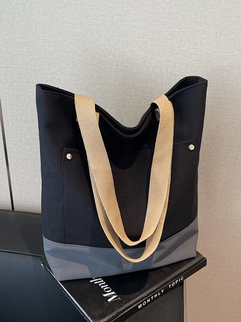 Geantă de femei din pânză Tote, capacitate mare, formă verticală pătrată, fermoar, bretele duble, căptușeală din poliester