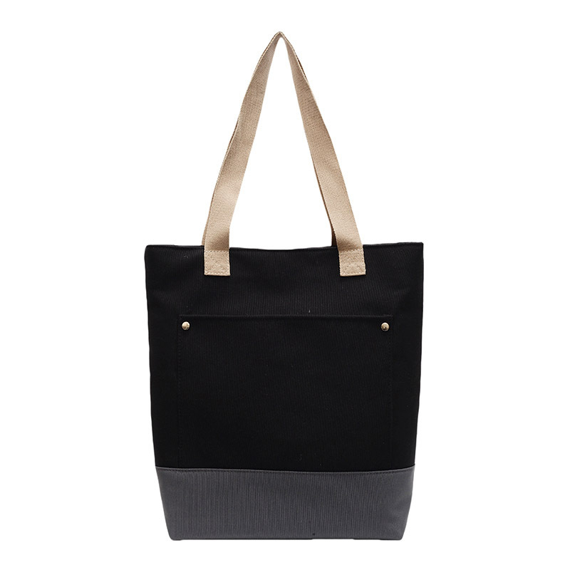 Geantă de femei din pânză Tote, capacitate mare, formă verticală pătrată, fermoar, bretele duble, căptușeală din poliester