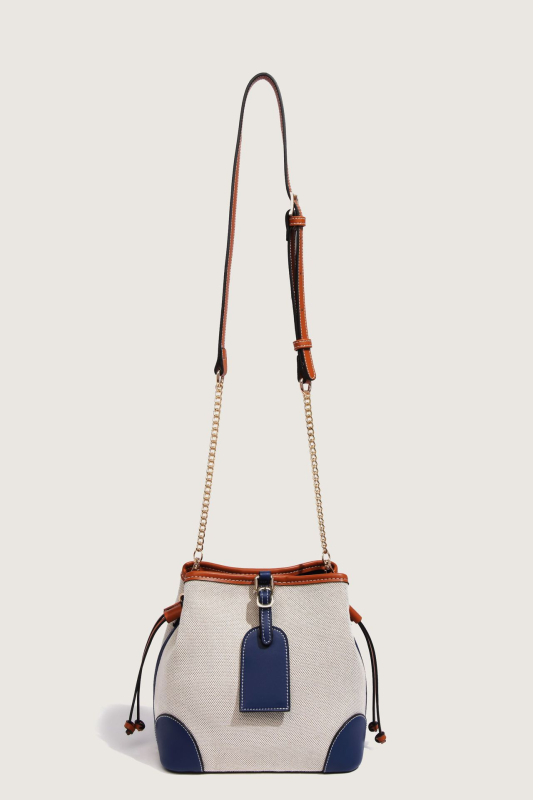 Ann Shanra Geantă bucket patchwork din pânză, închidere cu șnur, bretele duble