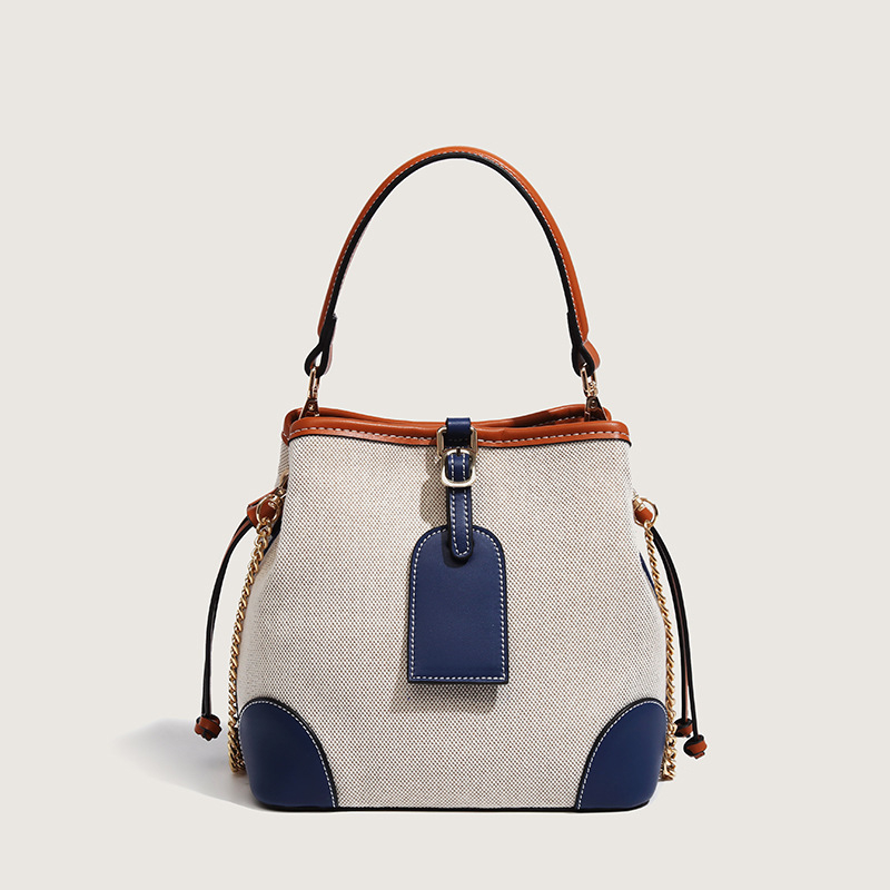 Ann Shanra Geantă bucket patchwork din pânză, închidere cu șnur, bretele duble