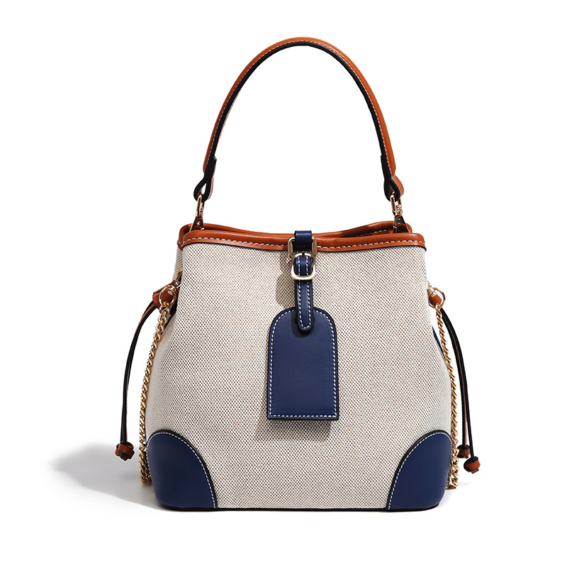 Ann Shanra Geantă bucket patchwork din pânză, închidere cu șnur, bretele duble