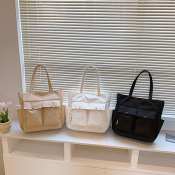 Geantă de mână casual pentru femei, tote din pânză cu fermoar, buzunare interioare pentru telefon și card de identitate, căptușeală poliester, formă verticală pătrată