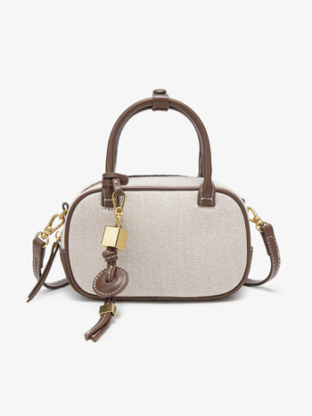 Geantă bowling din canvas, stil stradal, formă ovală, închidere cu fermoar, căptușeală poliester