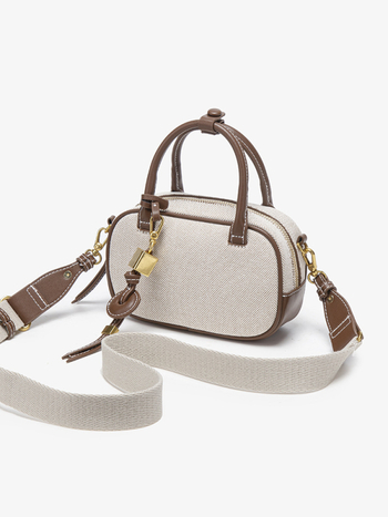 Geantă bowling din canvas, stil stradal, formă ovală, închidere cu fermoar, căptușeală poliester