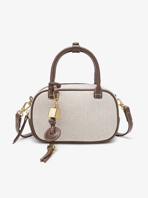 Geantă bowling din canvas, stil stradal, formă ovală, închidere cu fermoar, căptușeală poliester