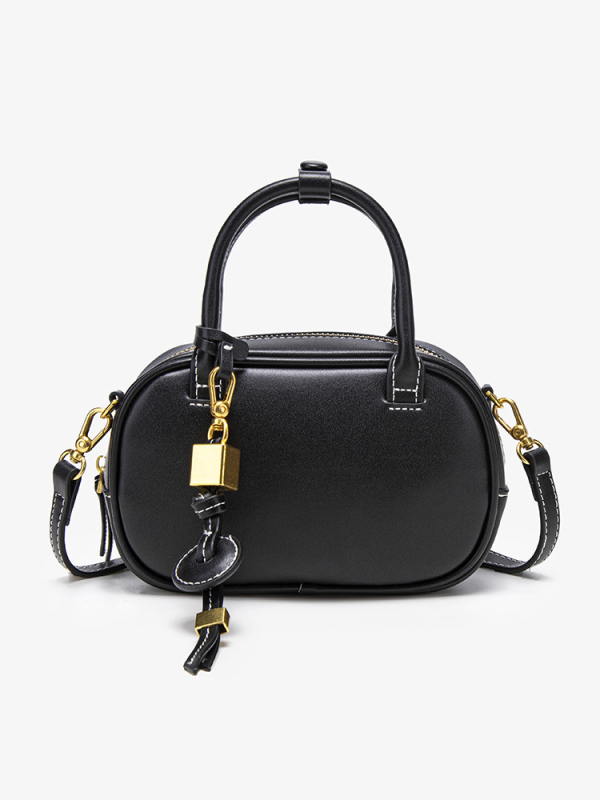 Geantă bowling din canvas, stil stradal, formă ovală, închidere cu fermoar, căptușeală poliester