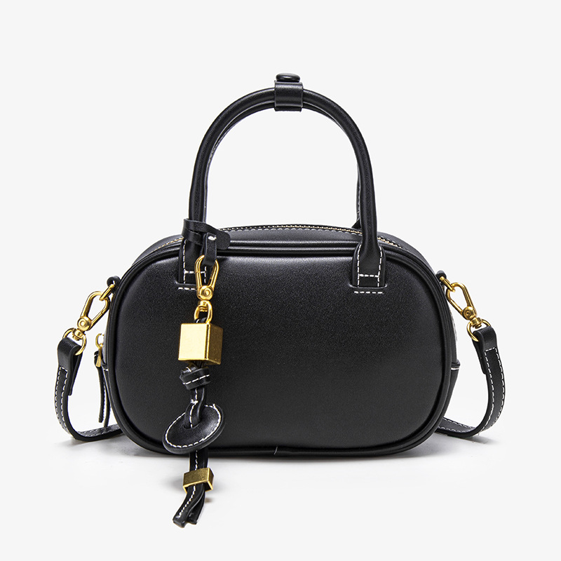 Geantă bowling din canvas, stil stradal, formă ovală, închidere cu fermoar, căptușeală poliester