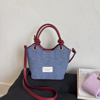 Geantă de tip găleată din pânză, stil coreean pentru femei, crossbody, închidere cu fermoar, buzunar pentru documente