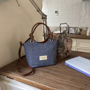 Geantă de tip găleată din pânză, stil coreean pentru femei, crossbody, închidere cu fermoar, buzunar pentru documente