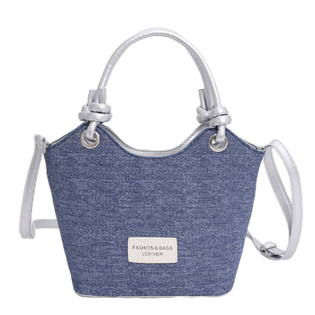 Geantă de tip găleată din pânză, stil coreean pentru femei, crossbody, închidere cu fermoar, buzunar pentru documente