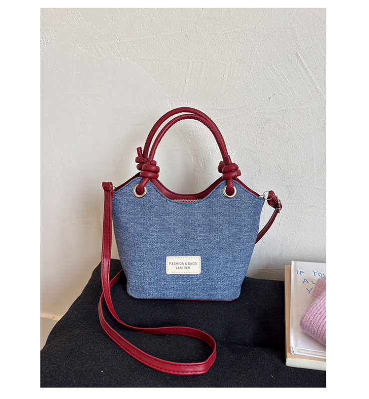 Geantă de tip găleată din pânză, stil coreean pentru femei, crossbody, închidere cu fermoar, buzunar pentru documente