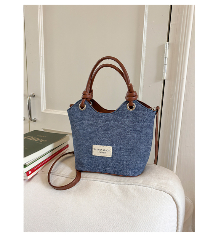 Geantă de tip găleată din pânză, stil coreean pentru femei, crossbody, închidere cu fermoar, buzunar pentru documente