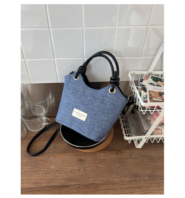 Geantă de tip găleată din pânză, stil coreean pentru femei, crossbody, închidere cu fermoar, buzunar pentru documente