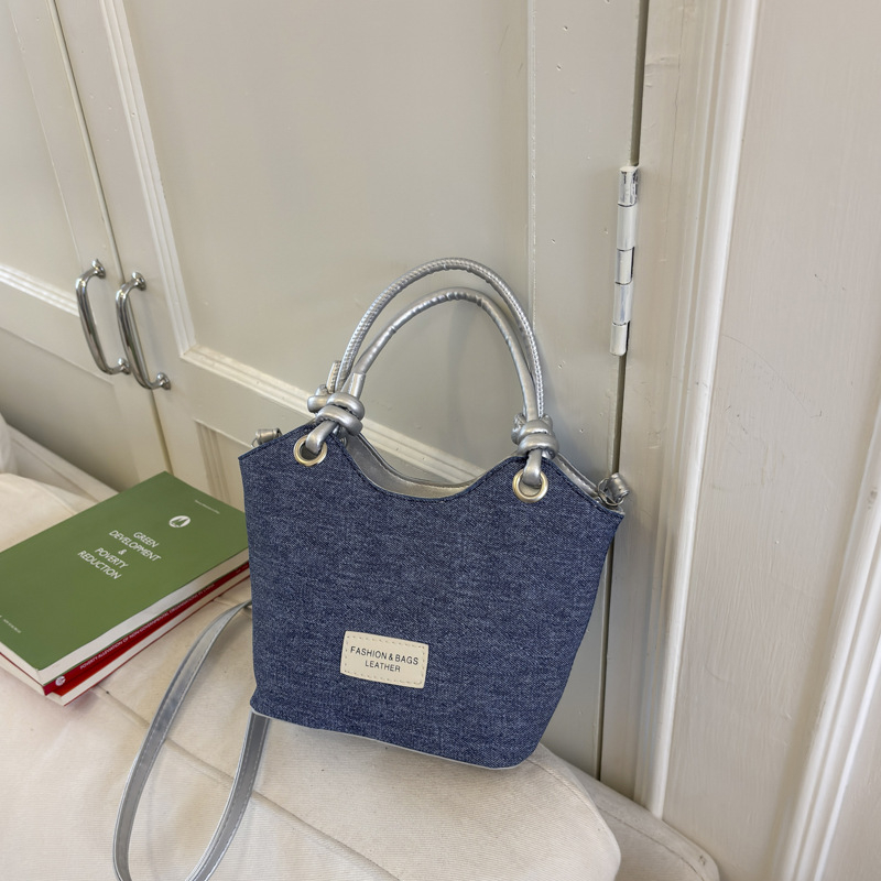 Geantă de tip găleată din pânză, stil coreean pentru femei, crossbody, închidere cu fermoar, buzunar pentru documente