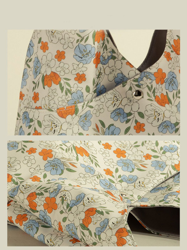 Geantă Tote florală cu capacitate mare – Oxford, formă vertical pătrată, fermuar, buzunar interior cu fermuar tip sandwich, exterior tridimensional, Primăvara 2024