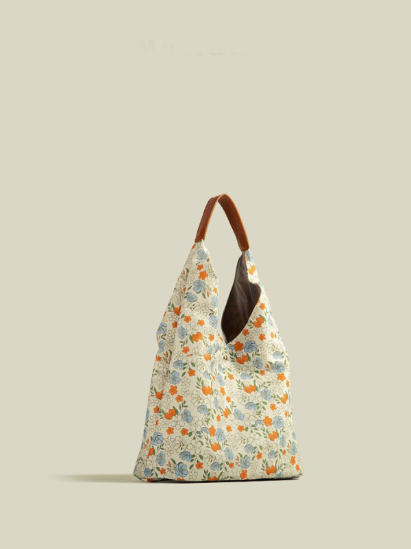 Geantă Tote florală cu capacitate mare – Oxford, formă vertical pătrată, fermuar, buzunar interior cu fermuar tip sandwich, exterior tridimensional, Primăvara 2024