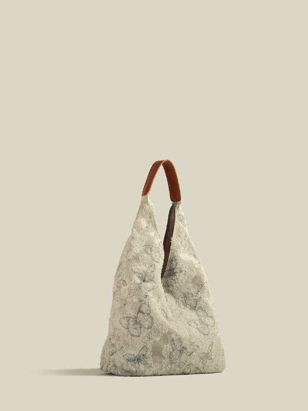 Geantă Tote florală cu capacitate mare – Oxford, formă vertical pătrată, fermuar, buzunar interior cu fermuar tip sandwich, exterior tridimensional, Primăvara 2024