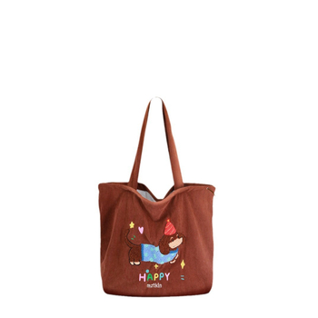 Corduroy tote táska húzózsinóros zárással, függőleges négyzet alakú forma, rejtett cipzáras zseb és ID zseb