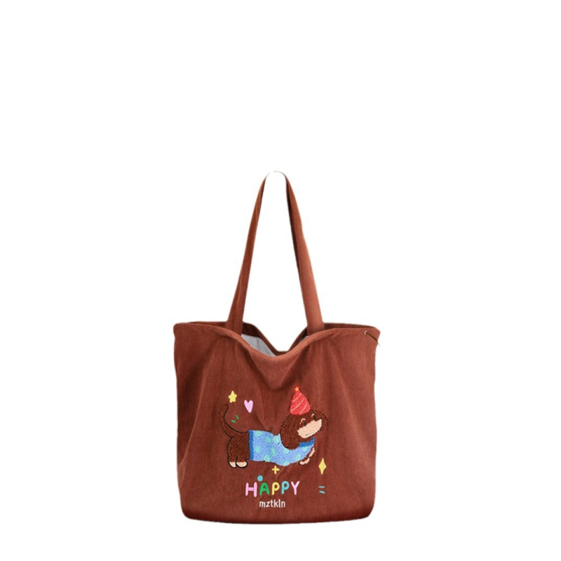 Corduroy tote táska húzózsinóros zárással, függőleges négyzet alakú forma, rejtett cipzáras zseb és ID zseb