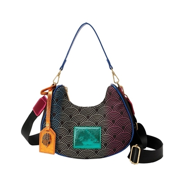 Geantă crossbody în formă de dumpling, design gradient, din pânză, închidere cu fermoar, căptușeală din poliester, buzunar ID interior, două curele de umăr (Primăvara 2025) — Zunen