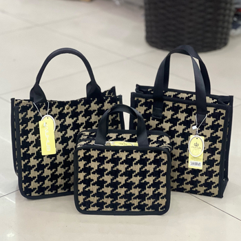 Geantă pentru machiaj și igienă într-un stil coreean, cu model haundstooth flokat, din pânză, formă vertical pătrată, pentru utilizare zilnică