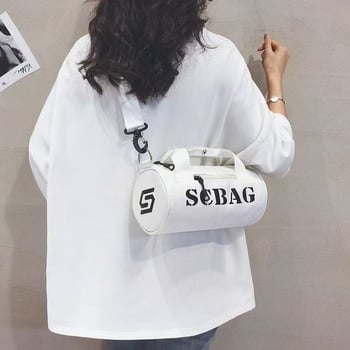 Geantă crossbody, stil japonez, nylon, design cilindric bucket, închidere cu fermoar, buzunar cu fermoar în interior și buzunar pentru telefon.