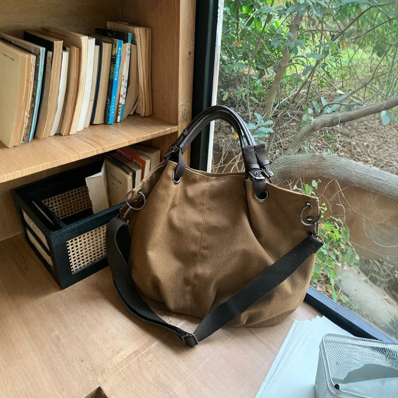 Női vászon válltáska japán stílusban, multifunkcionális, vízszintes négyszögletes forma, cipzáras zárás, dupla pánt