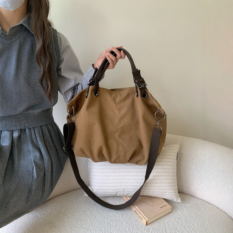 Női vászon válltáska japán stílusban, multifunkcionális, vízszintes négyszögletes forma, cipzáras zárás, dupla pánt