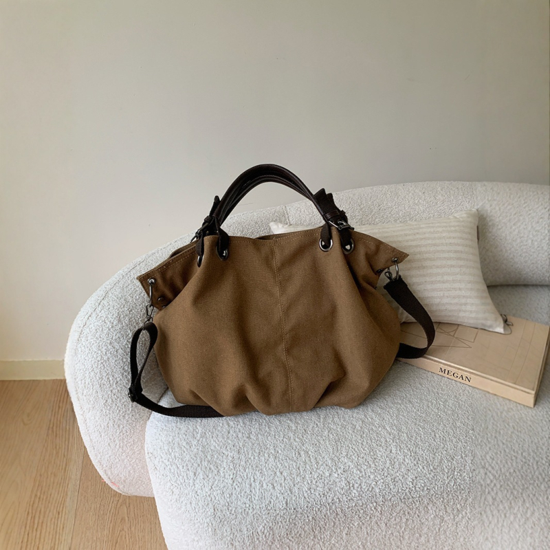 Női vászon válltáska japán stílusban, multifunkcionális, vízszintes négyszögletes forma, cipzáras zárás, dupla pánt