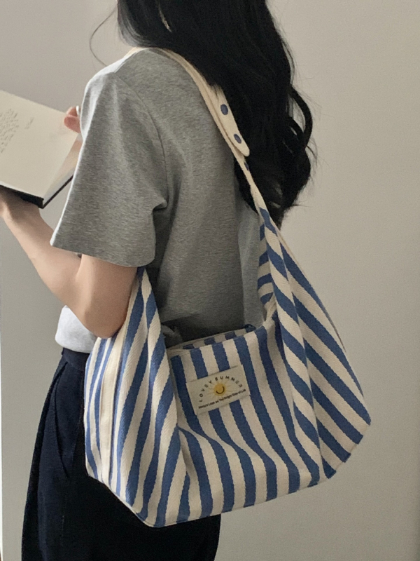 Geantă de umăr în stil Hong Kong, din pânză, capacitate mare, închidere magnetică