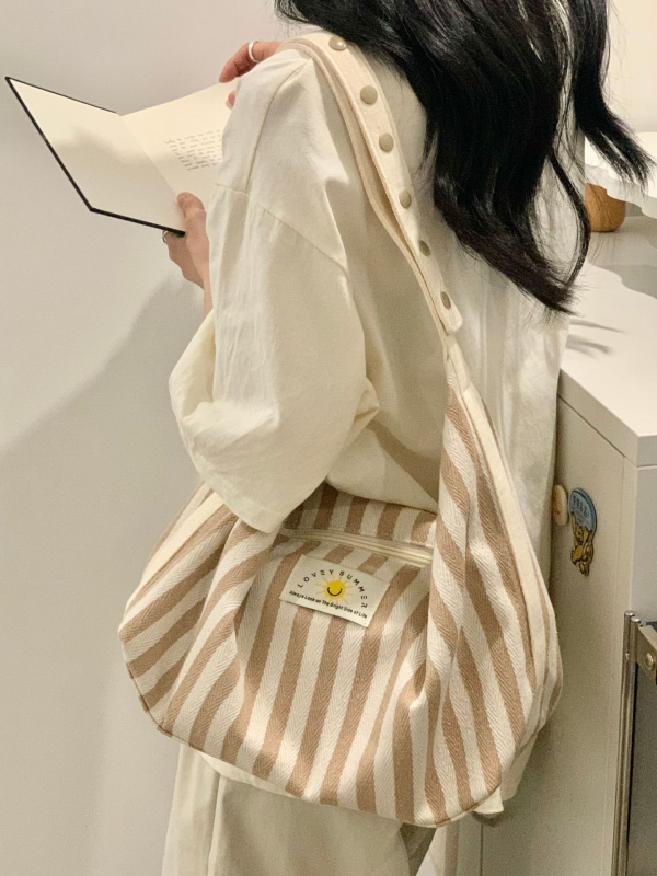 Geantă de umăr în stil Hong Kong, din pânză, capacitate mare, închidere magnetică