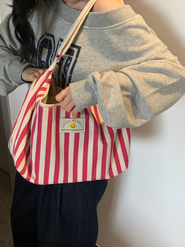 Geantă de umăr în stil Hong Kong, din pânză, capacitate mare, închidere magnetică