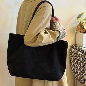 Geantă Tote din velur de piele de căprioară, stil urban, formă orizontală pătrată, închidere magnetică, buzunar pentru telefon