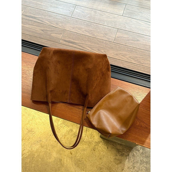 Geantă Tote din velur de piele de căprioară, stil urban, formă orizontală pătrată, închidere magnetică, buzunar pentru telefon