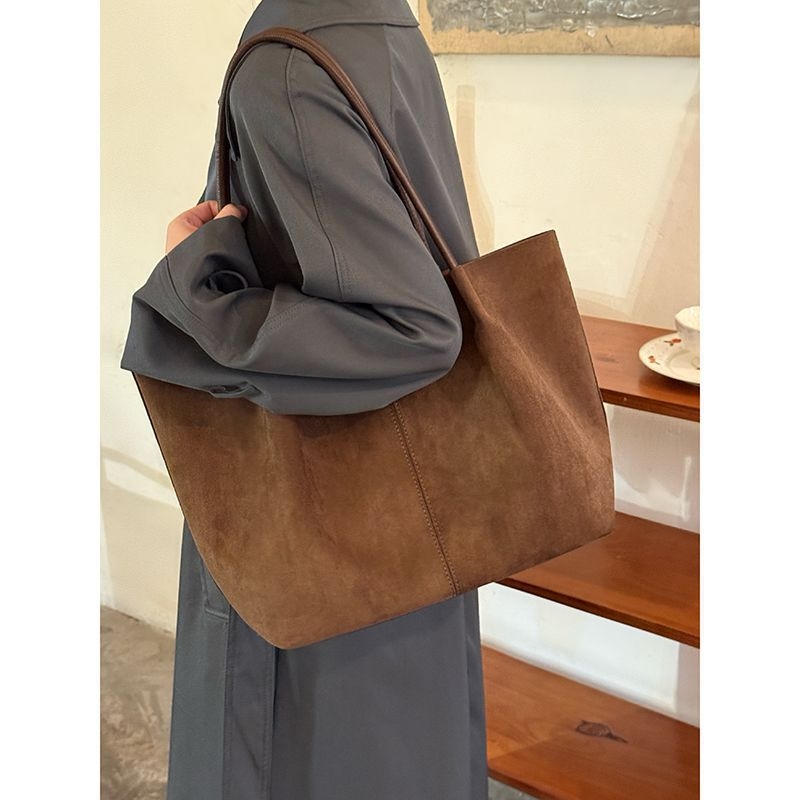 Geantă Tote din velur de piele de căprioară, stil urban, formă orizontală pătrată, închidere magnetică, buzunar pentru telefon