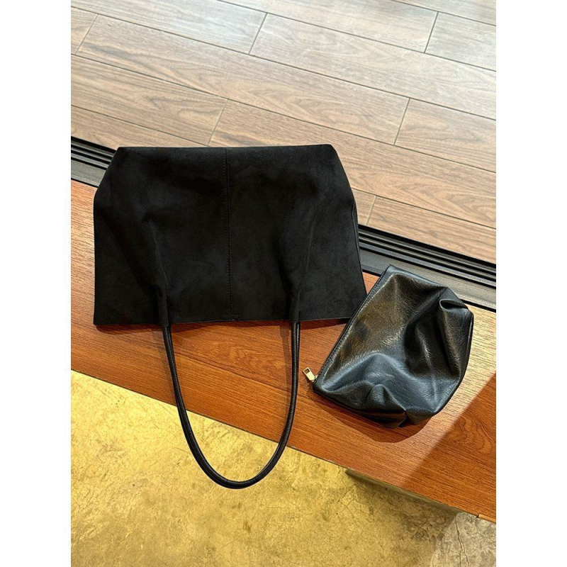 Geantă Tote din velur de piele de căprioară, stil urban, formă orizontală pătrată, închidere magnetică, buzunar pentru telefon