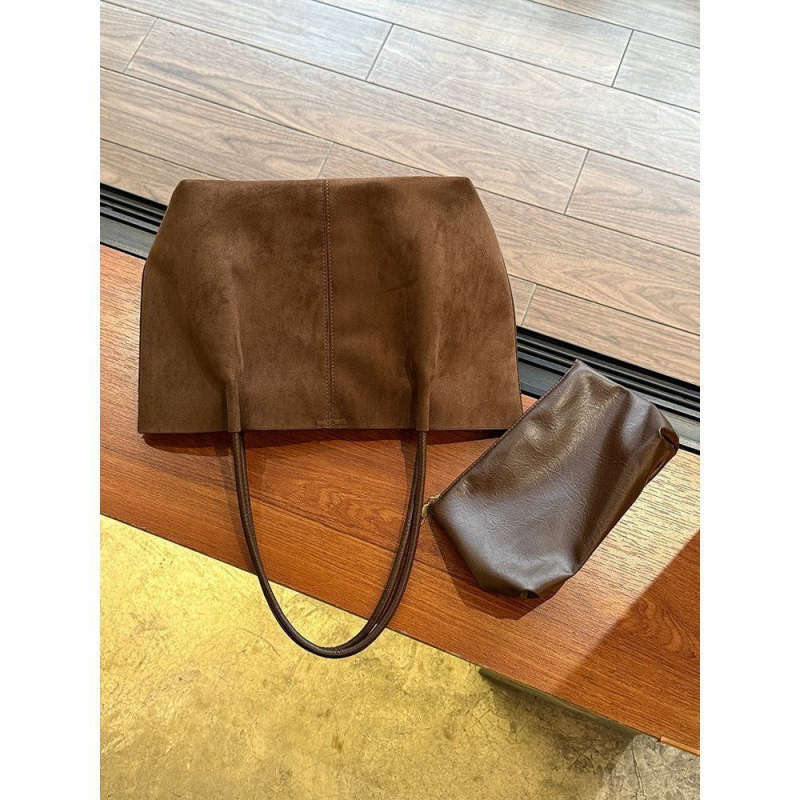 Geantă Tote din velur de piele de căprioară, stil urban, formă orizontală pătrată, închidere magnetică, buzunar pentru telefon