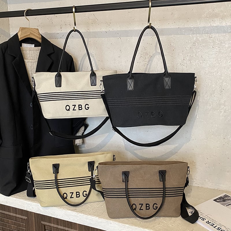 Geantă Tote din canvas PU, stil minimalist-luxos, formă orizontală pătrată, fermoar, buzunar intern pentru telefon, curea pe umăr, Vara 2025